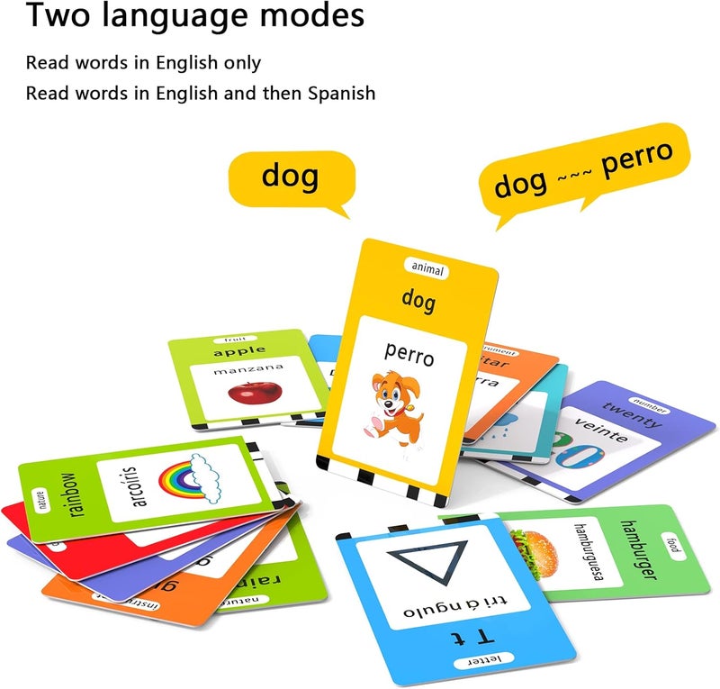 Lapare Store Spanish and English Bilingual Audible Flash Cards Toy with Music, Learn Spanish and English for Kids, Niñas, Niños, Bebes - Image 2
